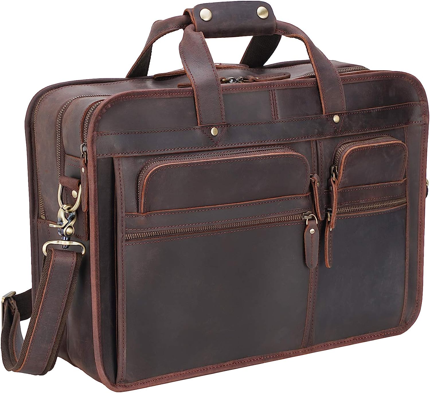 230527210727348_1 Men's Full Grain Leather Briefcase Large 17 Inch Business Travel Laptop Messenger Bag Tote with YKK Metal Zippers - Image 1